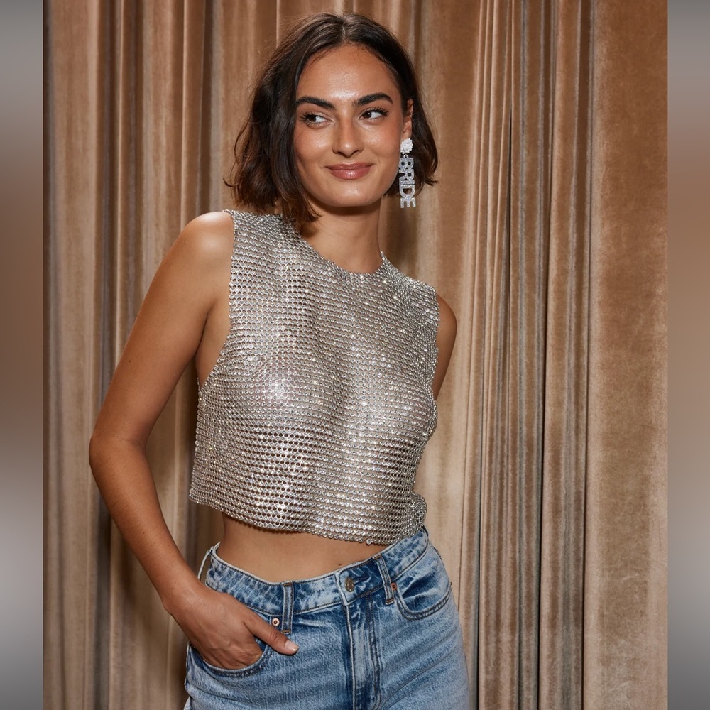 She’s a Gem Silver Rhinestone Tank! Size Small